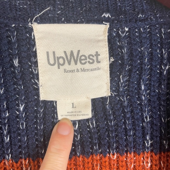 Upwest knitted multi color striped open front sweater cardigan. - Picture 2 of 9